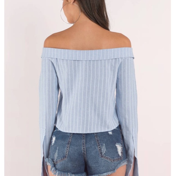 Off the shoulder striped button down - Picture 4 of 4